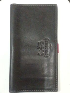 Coach Black Leather Long Wallet with Embossed Logo